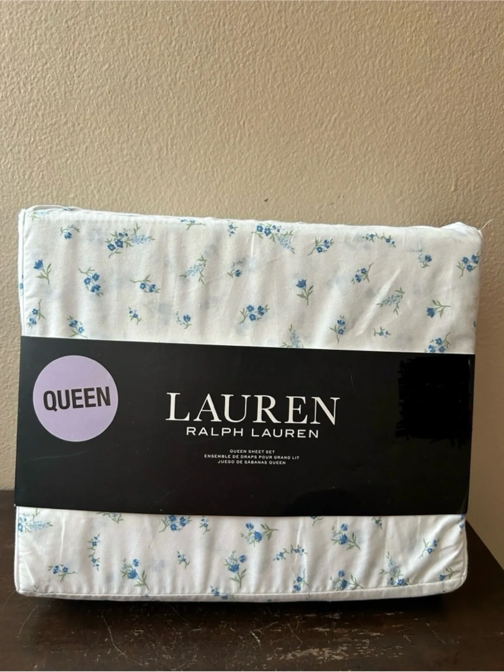Ralph Lauren floral blue white Cotton 4 Pc Queen Sheet Set NEW
